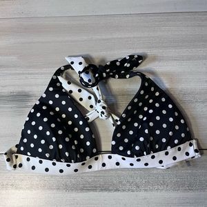 Victoria’s Secret Sz Large Black+White Bikini Top Halter NeckTie Back Ties Also